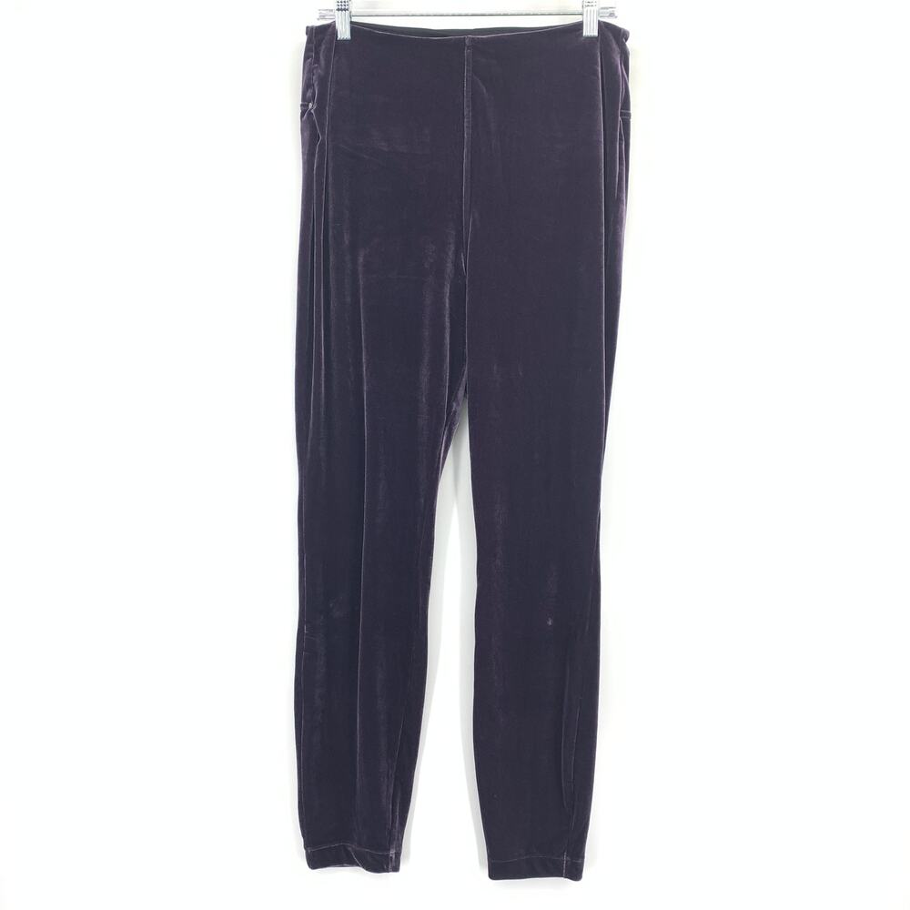Lysse Women’s Velvet Leggings Size L Purple Pull On Slim Stretch Pants